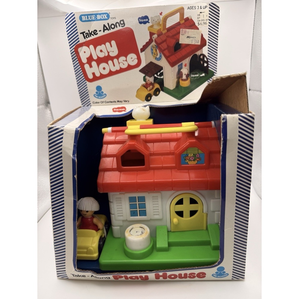 Vintage Blue-Box Take-Along Play House Pre-School Toy Missing Dog with Box